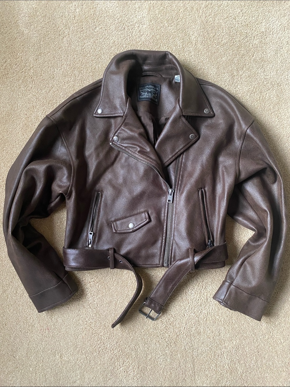 Levi's Brown Leather Moto Jacket with Belt